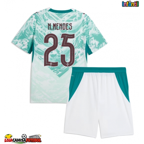 Camisa de Futebol Portugal Nuno Mendes #25 Equipamento Secundário Infantil Mundo 2026 Manga Curta (+ Calças curtas)